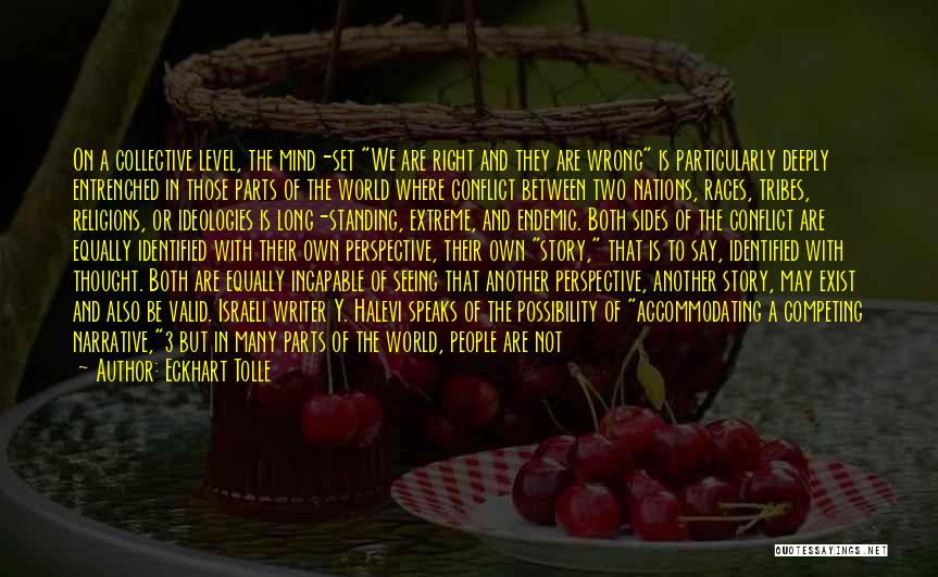 Eckhart Tolle Quotes: On A Collective Level, The Mind-set We Are Right And They Are Wrong Is Particularly Deeply Entrenched In Those Parts