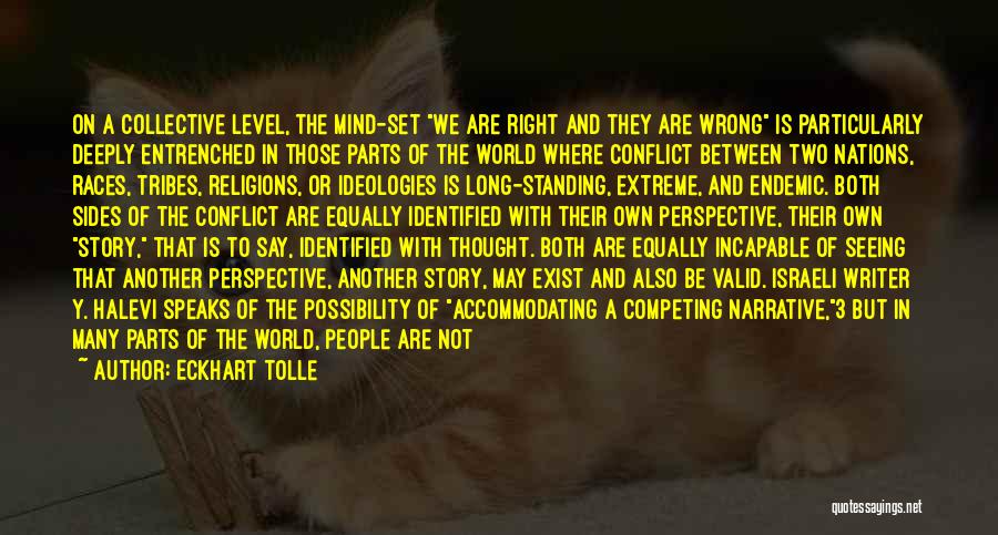 Eckhart Tolle Quotes: On A Collective Level, The Mind-set We Are Right And They Are Wrong Is Particularly Deeply Entrenched In Those Parts