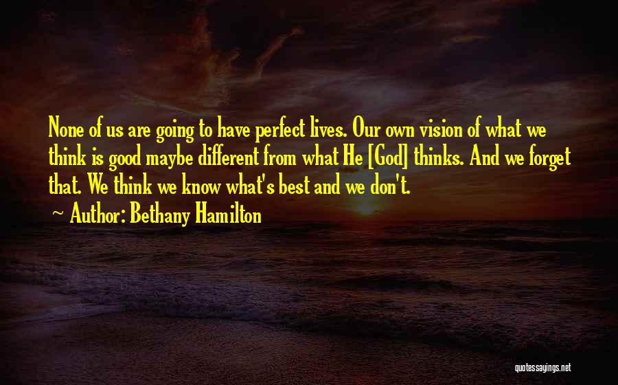 Bethany Hamilton Quotes: None Of Us Are Going To Have Perfect Lives. Our Own Vision Of What We Think Is Good Maybe Different