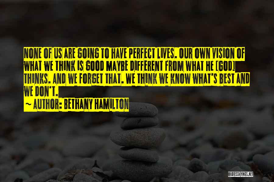 Bethany Hamilton Quotes: None Of Us Are Going To Have Perfect Lives. Our Own Vision Of What We Think Is Good Maybe Different
