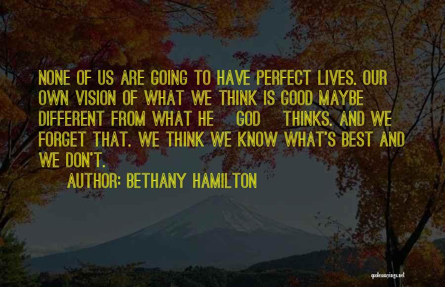 Bethany Hamilton Quotes: None Of Us Are Going To Have Perfect Lives. Our Own Vision Of What We Think Is Good Maybe Different