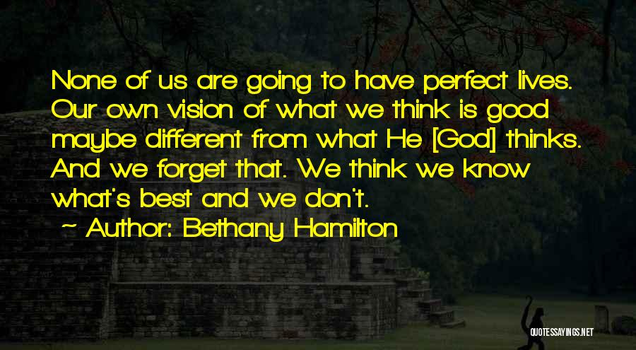 Bethany Hamilton Quotes: None Of Us Are Going To Have Perfect Lives. Our Own Vision Of What We Think Is Good Maybe Different