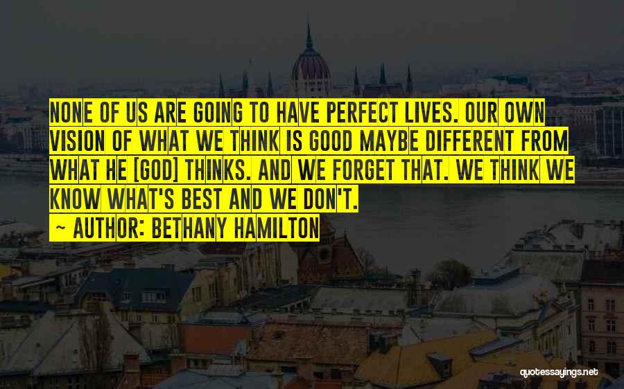 Bethany Hamilton Quotes: None Of Us Are Going To Have Perfect Lives. Our Own Vision Of What We Think Is Good Maybe Different