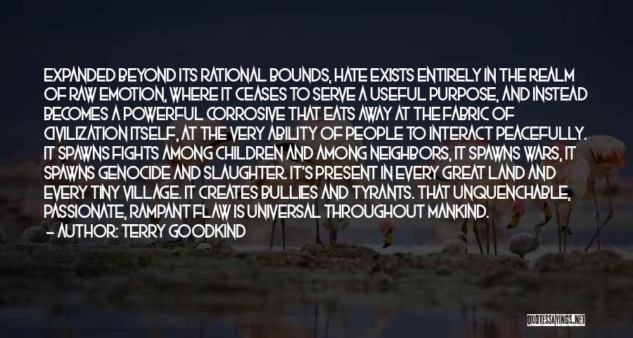 Terry Goodkind Quotes: Expanded Beyond Its Rational Bounds, Hate Exists Entirely In The Realm Of Raw Emotion, Where It Ceases To Serve A