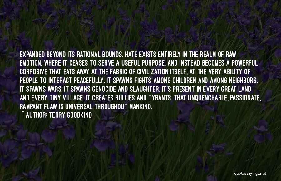 Terry Goodkind Quotes: Expanded Beyond Its Rational Bounds, Hate Exists Entirely In The Realm Of Raw Emotion, Where It Ceases To Serve A