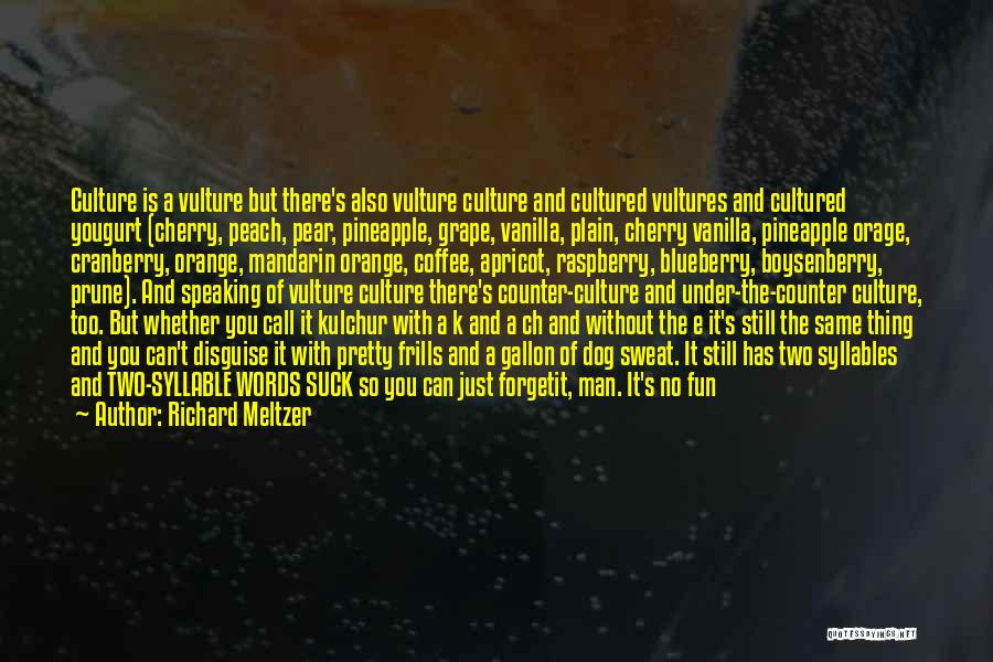 Richard Meltzer Quotes: Culture Is A Vulture But There's Also Vulture Culture And Cultured Vultures And Cultured Yougurt (cherry, Peach, Pear, Pineapple, Grape,