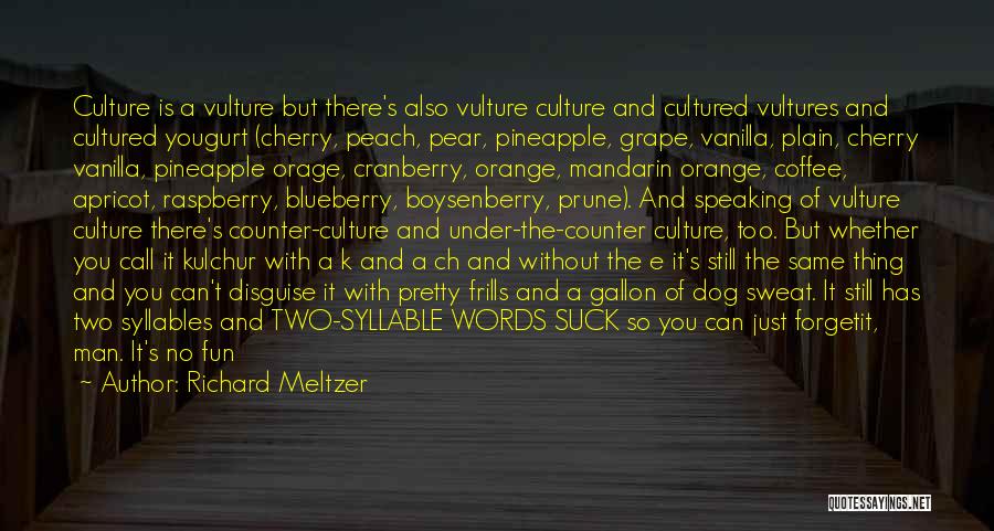 Richard Meltzer Quotes: Culture Is A Vulture But There's Also Vulture Culture And Cultured Vultures And Cultured Yougurt (cherry, Peach, Pear, Pineapple, Grape,