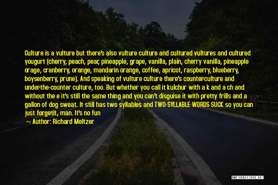 Richard Meltzer Quotes: Culture Is A Vulture But There's Also Vulture Culture And Cultured Vultures And Cultured Yougurt (cherry, Peach, Pear, Pineapple, Grape,