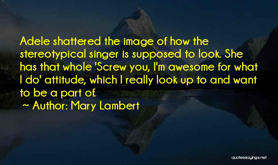 Mary Lambert Quotes: Adele Shattered The Image Of How The Stereotypical Singer Is Supposed To Look. She Has That Whole 'screw You, I'm