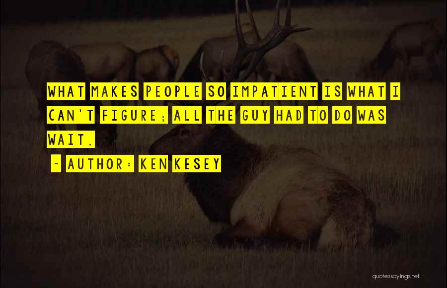 Ken Kesey Quotes: What Makes People So Impatient Is What I Can't Figure; All The Guy Had To Do Was Wait.