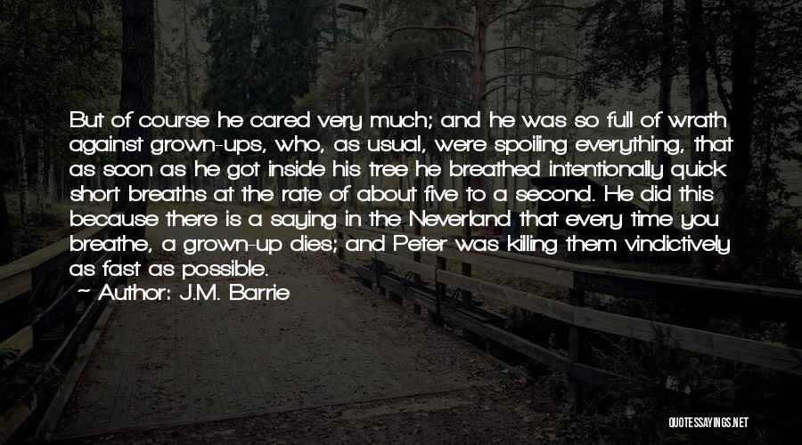 J.M. Barrie Quotes: But Of Course He Cared Very Much; And He Was So Full Of Wrath Against Grown-ups, Who, As Usual, Were