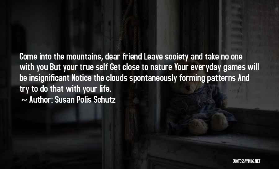 Susan Polis Schutz Quotes: Come Into The Mountains, Dear Friend Leave Society And Take No One With You But Your True Self Get Close