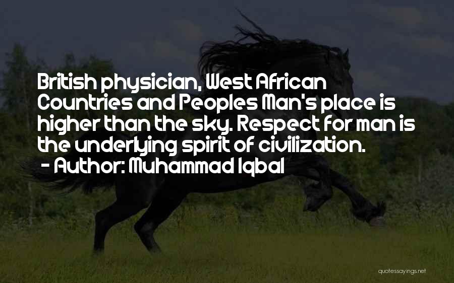 Muhammad Iqbal Quotes: British Physician, West African Countries And Peoples Man's Place Is Higher Than The Sky. Respect For Man Is The Underlying