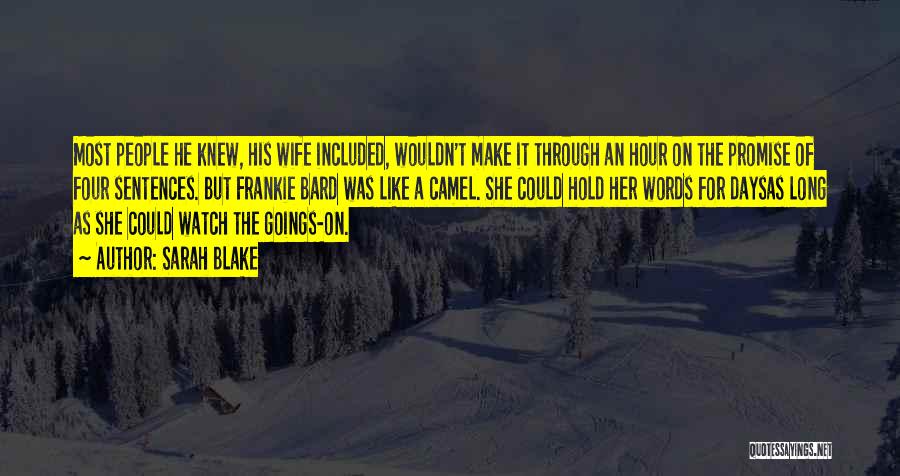 Sarah Blake Quotes: Most People He Knew, His Wife Included, Wouldn't Make It Through An Hour On The Promise Of Four Sentences. But