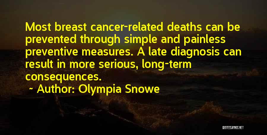 Olympia Snowe Quotes: Most Breast Cancer-related Deaths Can Be Prevented Through Simple And Painless Preventive Measures. A Late Diagnosis Can Result In More
