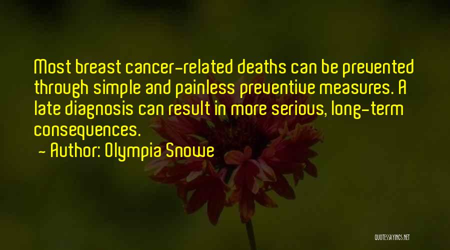 Olympia Snowe Quotes: Most Breast Cancer-related Deaths Can Be Prevented Through Simple And Painless Preventive Measures. A Late Diagnosis Can Result In More