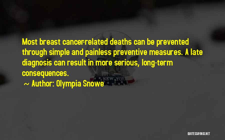 Olympia Snowe Quotes: Most Breast Cancer-related Deaths Can Be Prevented Through Simple And Painless Preventive Measures. A Late Diagnosis Can Result In More