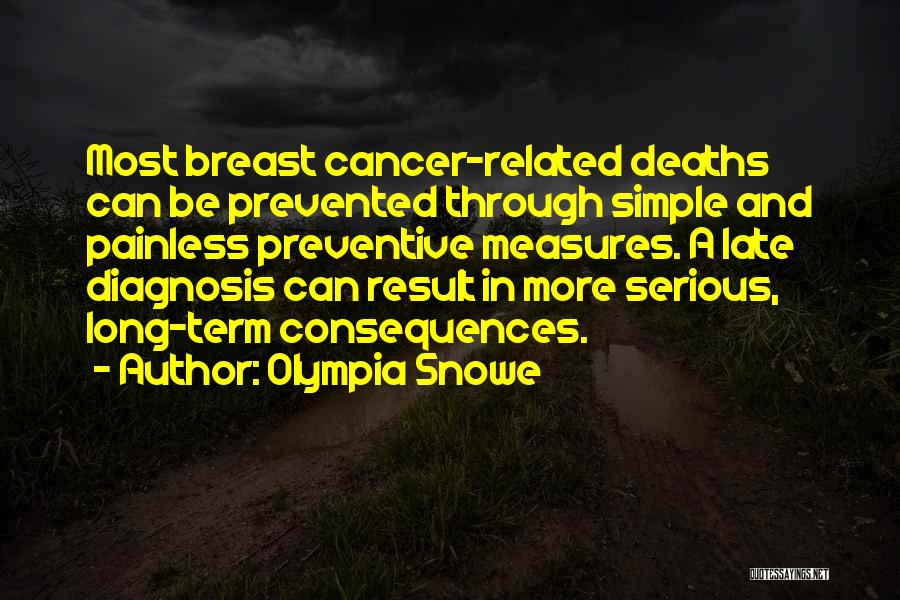Olympia Snowe Quotes: Most Breast Cancer-related Deaths Can Be Prevented Through Simple And Painless Preventive Measures. A Late Diagnosis Can Result In More