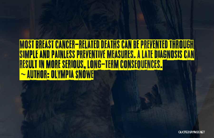 Olympia Snowe Quotes: Most Breast Cancer-related Deaths Can Be Prevented Through Simple And Painless Preventive Measures. A Late Diagnosis Can Result In More