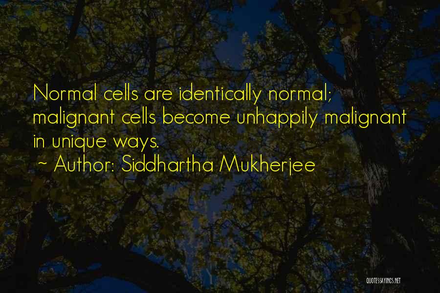 Siddhartha Mukherjee Quotes: Normal Cells Are Identically Normal; Malignant Cells Become Unhappily Malignant In Unique Ways.