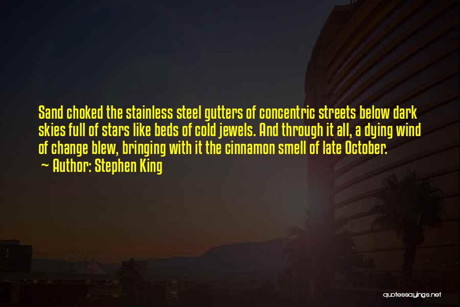 Stephen King Quotes: Sand Choked The Stainless Steel Gutters Of Concentric Streets Below Dark Skies Full Of Stars Like Beds Of Cold Jewels.