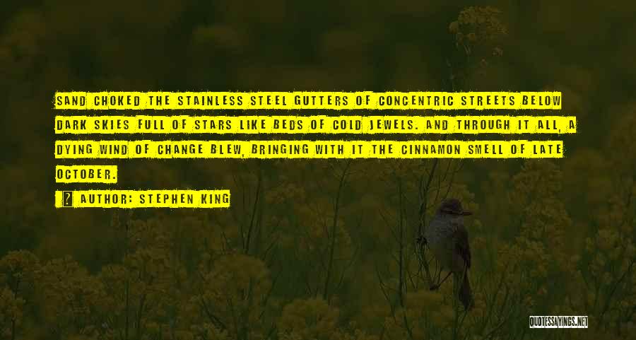 Stephen King Quotes: Sand Choked The Stainless Steel Gutters Of Concentric Streets Below Dark Skies Full Of Stars Like Beds Of Cold Jewels.