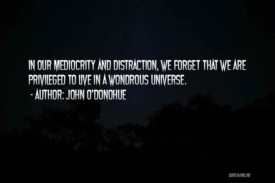 John O'Donohue Quotes: In Our Mediocrity And Distraction, We Forget That We Are Privileged To Live In A Wondrous Universe.