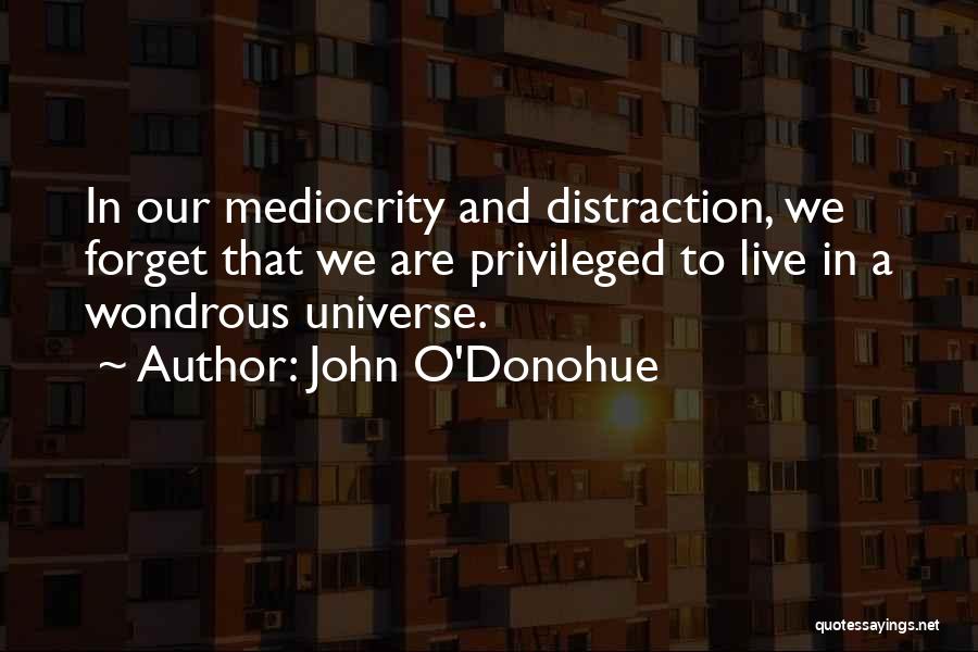 John O'Donohue Quotes: In Our Mediocrity And Distraction, We Forget That We Are Privileged To Live In A Wondrous Universe.