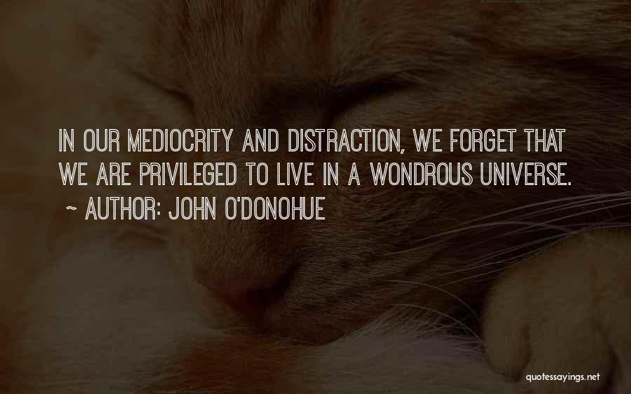 John O'Donohue Quotes: In Our Mediocrity And Distraction, We Forget That We Are Privileged To Live In A Wondrous Universe.
