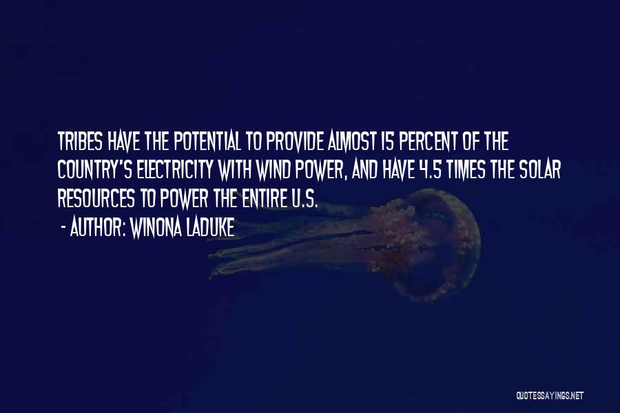 Winona LaDuke Quotes: Tribes Have The Potential To Provide Almost 15 Percent Of The Country's Electricity With Wind Power, And Have 4.5 Times