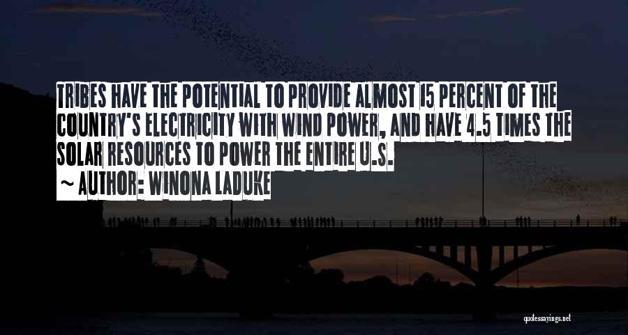 Winona LaDuke Quotes: Tribes Have The Potential To Provide Almost 15 Percent Of The Country's Electricity With Wind Power, And Have 4.5 Times