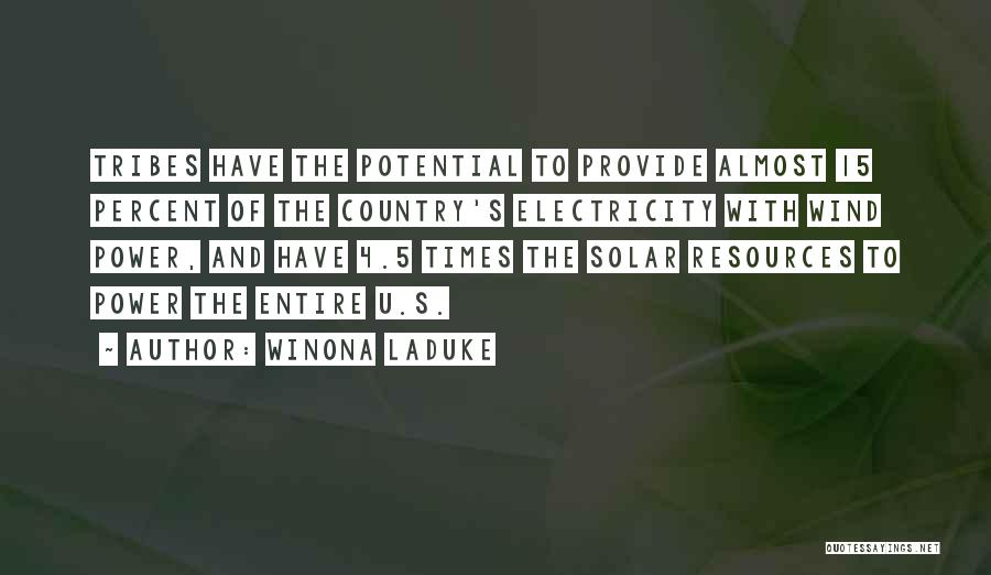 Winona LaDuke Quotes: Tribes Have The Potential To Provide Almost 15 Percent Of The Country's Electricity With Wind Power, And Have 4.5 Times