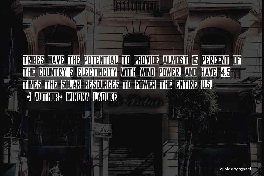 Winona LaDuke Quotes: Tribes Have The Potential To Provide Almost 15 Percent Of The Country's Electricity With Wind Power, And Have 4.5 Times