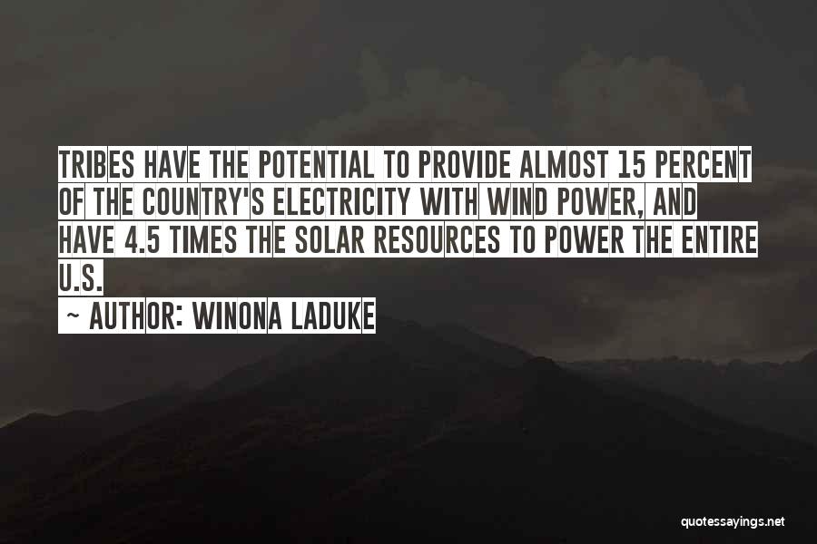 Winona LaDuke Quotes: Tribes Have The Potential To Provide Almost 15 Percent Of The Country's Electricity With Wind Power, And Have 4.5 Times