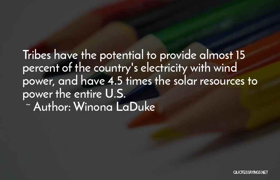 Winona LaDuke Quotes: Tribes Have The Potential To Provide Almost 15 Percent Of The Country's Electricity With Wind Power, And Have 4.5 Times