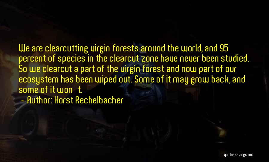 Horst Rechelbacher Quotes: We Are Clearcutting Virgin Forests Around The World, And 95 Percent Of Species In The Clearcut Zone Have Never Been