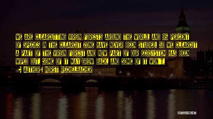 Horst Rechelbacher Quotes: We Are Clearcutting Virgin Forests Around The World, And 95 Percent Of Species In The Clearcut Zone Have Never Been