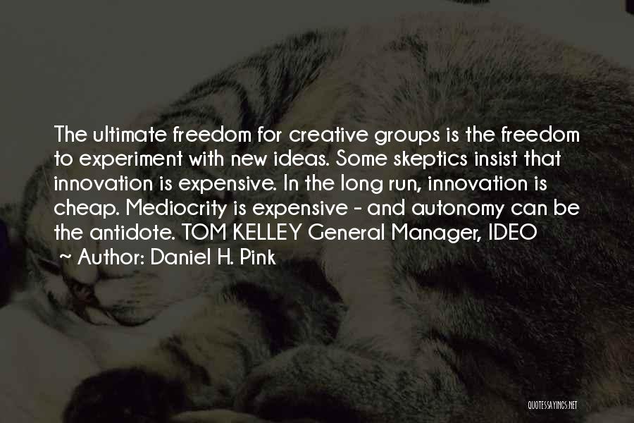 Daniel H. Pink Quotes: The Ultimate Freedom For Creative Groups Is The Freedom To Experiment With New Ideas. Some Skeptics Insist That Innovation Is