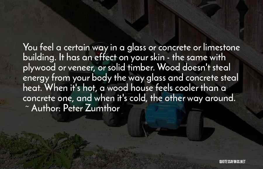 Peter Zumthor Quotes: You Feel A Certain Way In A Glass Or Concrete Or Limestone Building. It Has An Effect On Your Skin