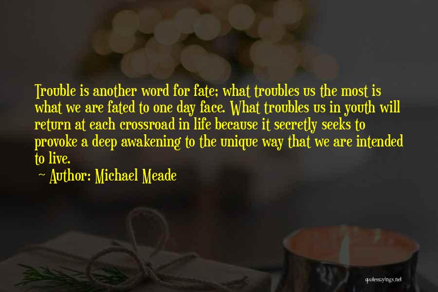 Michael Meade Quotes: Trouble Is Another Word For Fate; What Troubles Us The Most Is What We Are Fated To One Day Face.