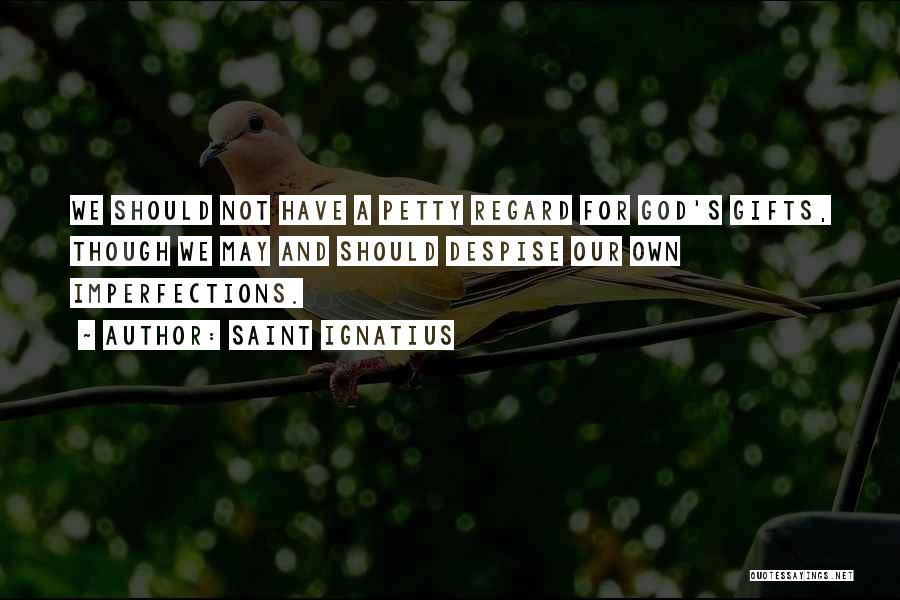 Saint Ignatius Quotes: We Should Not Have A Petty Regard For God's Gifts, Though We May And Should Despise Our Own Imperfections.