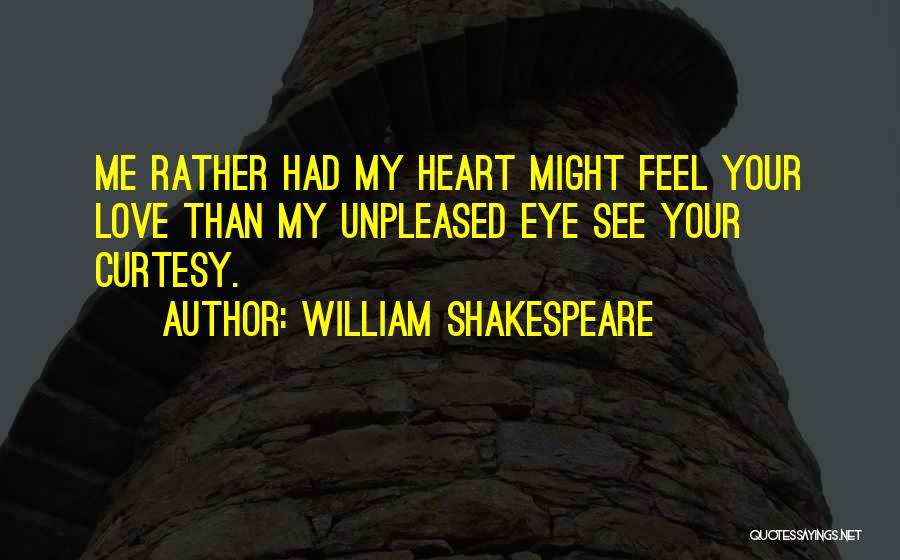 William Shakespeare Quotes: Me Rather Had My Heart Might Feel Your Love Than My Unpleased Eye See Your Curtesy.