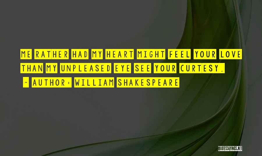 William Shakespeare Quotes: Me Rather Had My Heart Might Feel Your Love Than My Unpleased Eye See Your Curtesy.