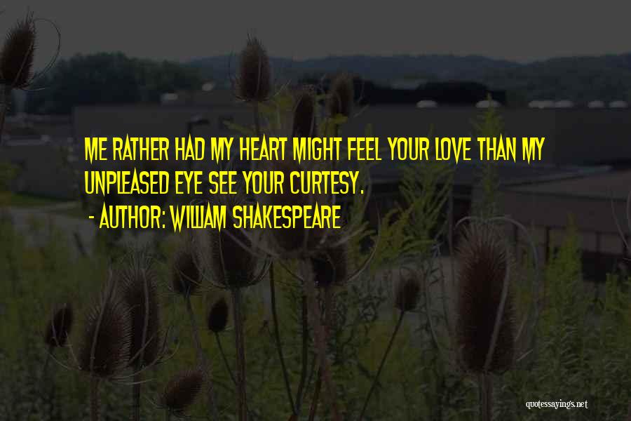 William Shakespeare Quotes: Me Rather Had My Heart Might Feel Your Love Than My Unpleased Eye See Your Curtesy.