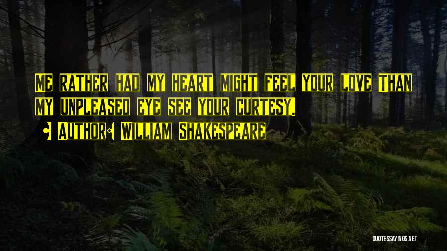 William Shakespeare Quotes: Me Rather Had My Heart Might Feel Your Love Than My Unpleased Eye See Your Curtesy.