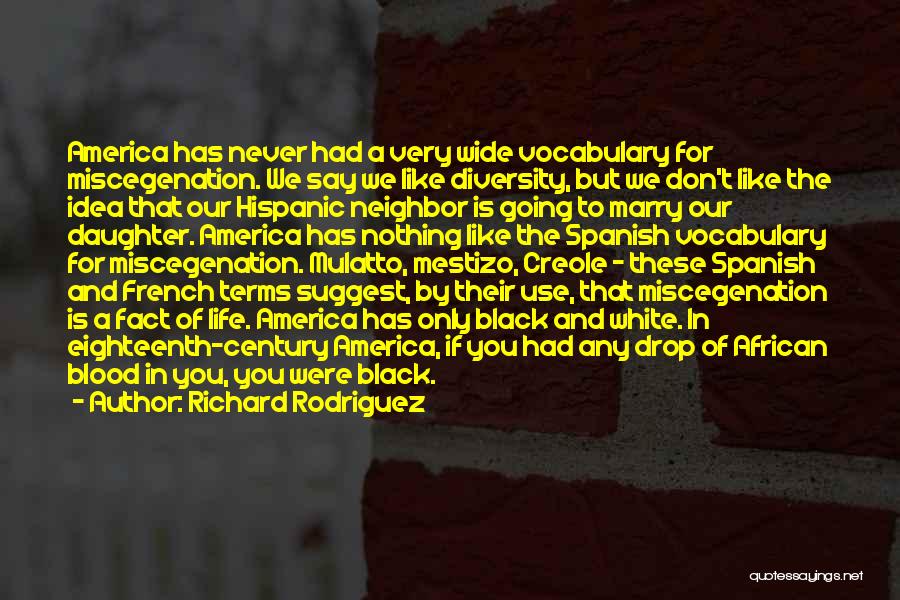 Richard Rodriguez Quotes: America Has Never Had A Very Wide Vocabulary For Miscegenation. We Say We Like Diversity, But We Don't Like The