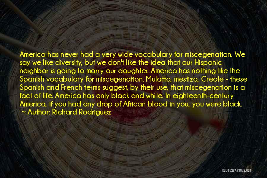 Richard Rodriguez Quotes: America Has Never Had A Very Wide Vocabulary For Miscegenation. We Say We Like Diversity, But We Don't Like The