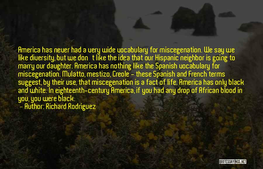 Richard Rodriguez Quotes: America Has Never Had A Very Wide Vocabulary For Miscegenation. We Say We Like Diversity, But We Don't Like The