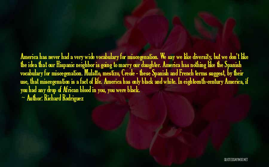 Richard Rodriguez Quotes: America Has Never Had A Very Wide Vocabulary For Miscegenation. We Say We Like Diversity, But We Don't Like The