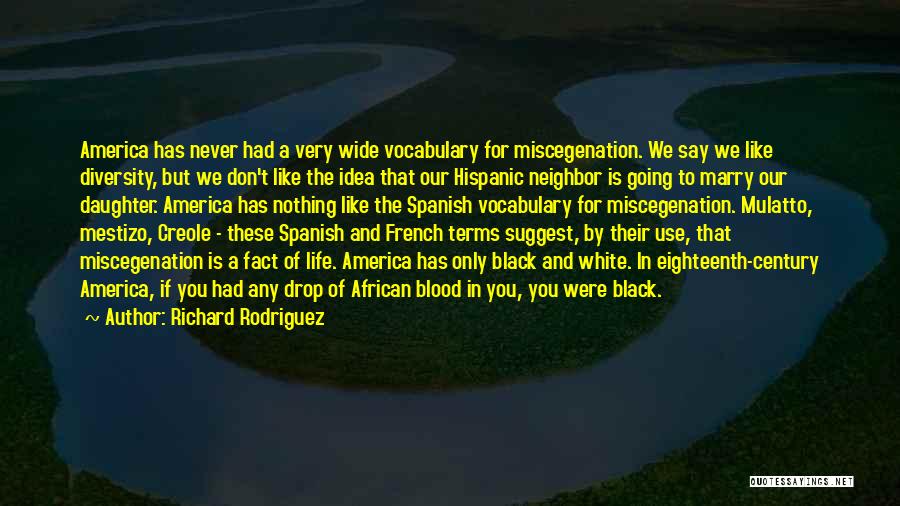 Richard Rodriguez Quotes: America Has Never Had A Very Wide Vocabulary For Miscegenation. We Say We Like Diversity, But We Don't Like The